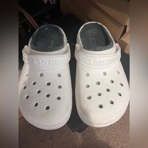 White With grey Fluff Crocs!